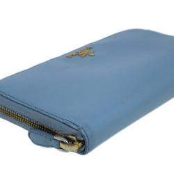 Pre Owned Prada Light Blue Saffiano Metal Oro Side-Zip Wallet