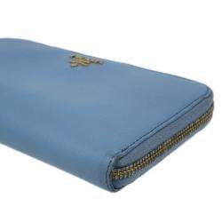 Pre Owned Prada Light Blue Saffiano Metal Oro Side-Zip Wallet