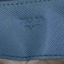 Pre Owned Prada Light Blue Saffiano Metal Oro Side-Zip Wallet