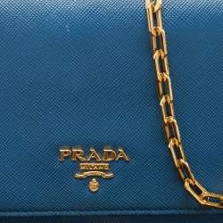 Pre Owned Prada Blue Saffiano Leather Wallet on Chain