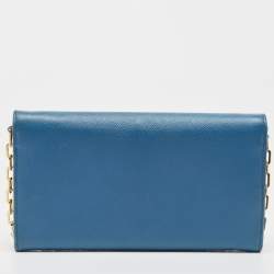Pre Owned Prada Blue Saffiano Leather Wallet on Chain