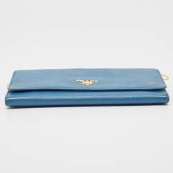 Pre Owned Prada Blue Saffiano Leather Wallet on Chain