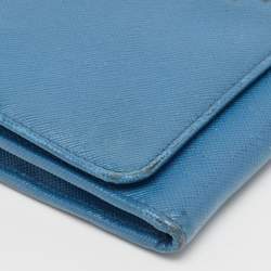 Pre Owned Prada Blue Saffiano Leather Wallet on Chain