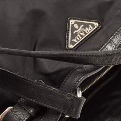 Pre Owned Prada Black Nylon and Leather Buckle Tote