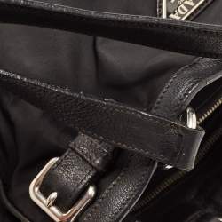 Pre Owned Prada Black Nylon and Leather Buckle Tote