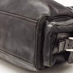 Pre Owned Prada Black Nylon and Leather Buckle Tote