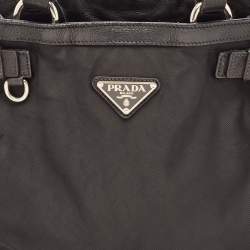 Pre Owned Prada Black Nylon and Leather Buckle Tote
