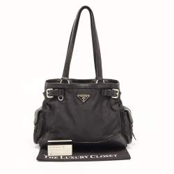 Pre Owned Prada Black Nylon and Leather Buckle Tote