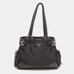 Pre Owned Prada Black Nylon and Leather Buckle Tote