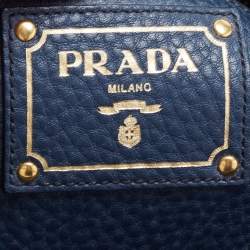 Pre Owned Prada Blue Daino Leather Shopper Tote