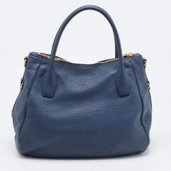 Pre Owned Prada Blue Daino Leather Shopper Tote