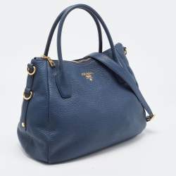 Pre Owned Prada Blue Daino Leather Shopper Tote
