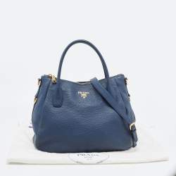 Pre Owned Prada Blue Daino Leather Shopper Tote