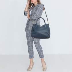 Pre Owned Prada Blue Daino Leather Shopper Tote