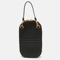 Pre Owned Prada Black Saffiano Lux Leather Logo Phone Crossbody Bag