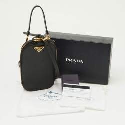 Pre Owned Prada Black Saffiano Lux Leather Logo Phone Crossbody Bag