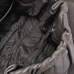 Prada Metallic Grey Pleated Leather Hobo
