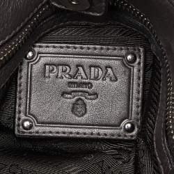 Prada Metallic Grey Pleated Leather Hobo