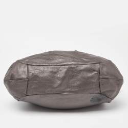 Prada Metallic Grey Pleated Leather Hobo