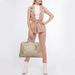 Prada Beige Saffiano Lux Leather Large Promenade Satchel