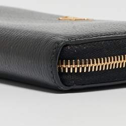 Prada Black Vitello Diano Leather Zip Around Continental Wallet