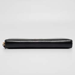 Prada Black Vitello Diano Leather Zip Around Continental Wallet