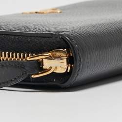 Prada Black Vitello Diano Leather Zip Around Continental Wallet
