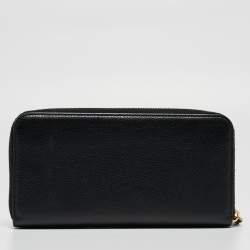 Prada Black Vitello Diano Leather Zip Around Continental Wallet