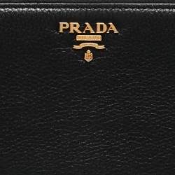 Prada Black Vitello Diano Leather Zip Around Continental Wallet