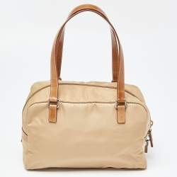 Pre Owned Prada Brown Nylon and Leather Zip Satchel