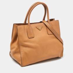Pre Owned Prada Brown Vitello Daino Leather Tote