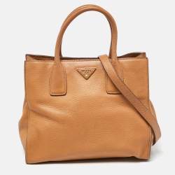 Pre Owned Prada Brown Vitello Daino Leather Tote