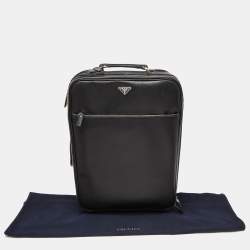 Pre Owned Prada Black Saffiano Leather Travel Rolling Trolley Luggage
