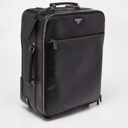 Pre Owned Prada Black Saffiano Leather Travel Rolling Trolley Luggage