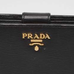 Prada Black Vitello Move Leather French Compact Wallet
