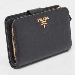 Prada Black Vitello Move Leather French Compact Wallet