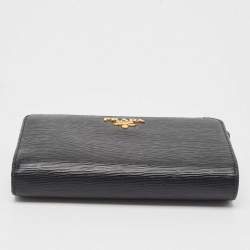 Prada Black Vitello Move Leather French Compact Wallet