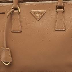Pre Owned Prada Brown Saffiano Lux Leather Large Double Zip Tote