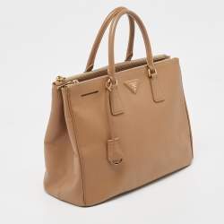 Pre Owned Prada Brown Saffiano Lux Leather Large Double Zip Tote
