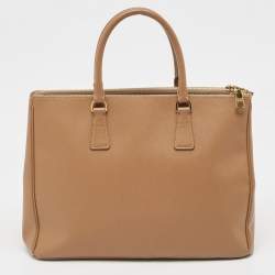 Pre Owned Prada Brown Saffiano Lux Leather Large Double Zip Tote