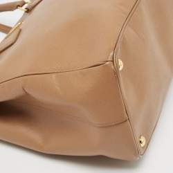 Pre Owned Prada Brown Saffiano Lux Leather Large Double Zip Tote
