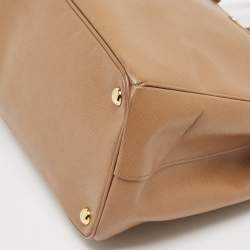 Pre Owned Prada Brown Saffiano Lux Leather Large Double Zip Tote