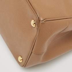 Pre Owned Prada Brown Saffiano Lux Leather Large Double Zip Tote