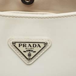 Pre Owned Prada White Brushed Leather Cleo Shoulder Bag