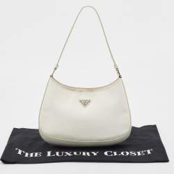 Pre Owned Prada White Brushed Leather Cleo Shoulder Bag