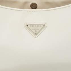 Pre Owned Prada White Brushed Leather Cleo Shoulder Bag