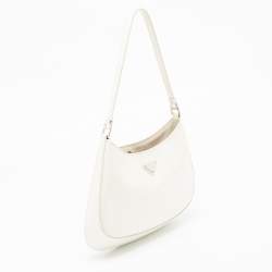 Pre Owned Prada White Brushed Leather Cleo Shoulder Bag