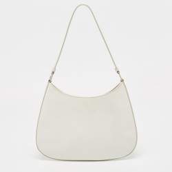 Pre Owned Prada White Brushed Leather Cleo Shoulder Bag