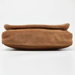 Pre Owned Prada Brown Suede,Wool and Mesh Flap Shoulder Bag