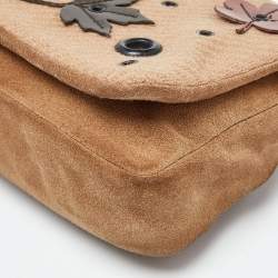 Pre Owned Prada Brown Suede,Wool and Mesh Flap Shoulder Bag